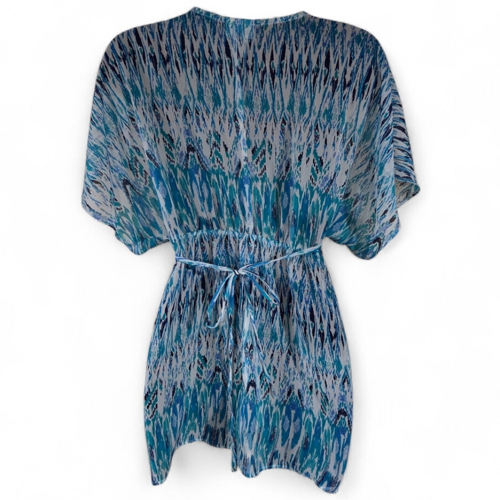 Motherhood V-Neck Cover-up Blouse Beach Tunic aqua abstract geometric Size S - Picture 2 of 5